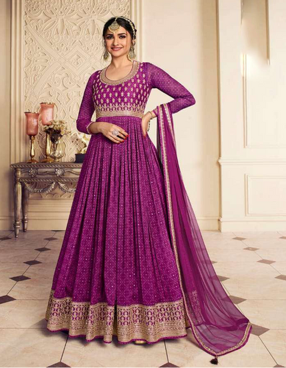 New Indian Designer Purple Anarkali Gown with Heavy Dupatta Suit