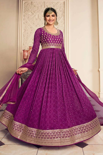 New Indian Designer Purple Anarkali Gown with Heavy Dupatta Suit