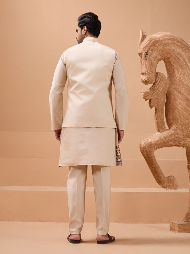 Beige Kurta Mens Elegant Wedding Appearance