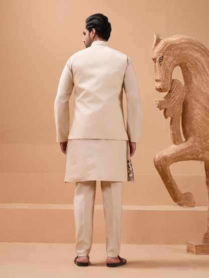 Beige Kurta Mens Elegant Wedding Appearance