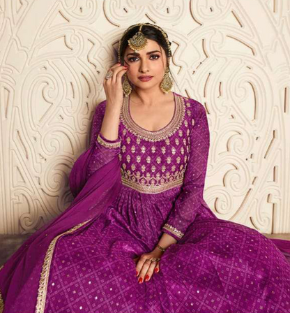 New Indian Designer Purple Anarkali Gown with Heavy Dupatta Suit