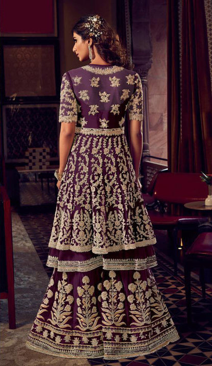 Beautiful Wine Embroidery Worked Salwar Kameez