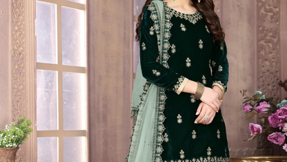 Patiala punjabi suit in dark green shade