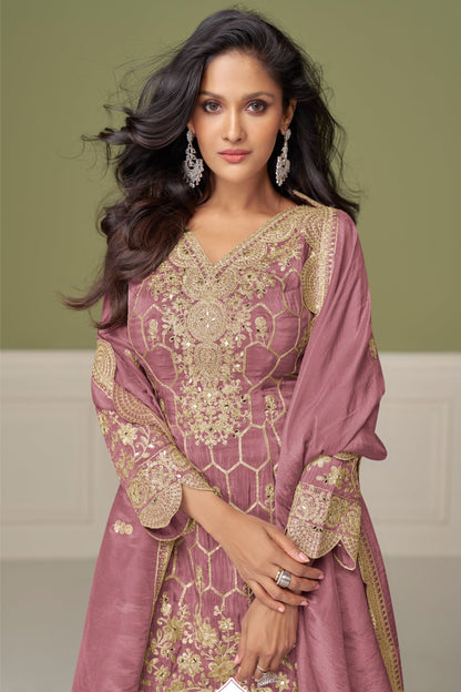 luxury sharara suit for women in rose gold
