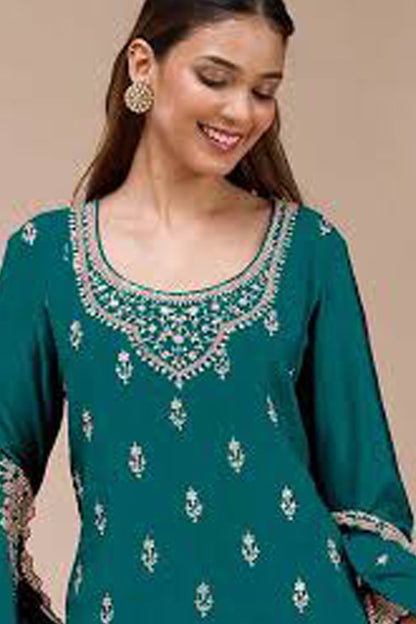 Designer Palazzo Suit With Floral Embroidery - Work 