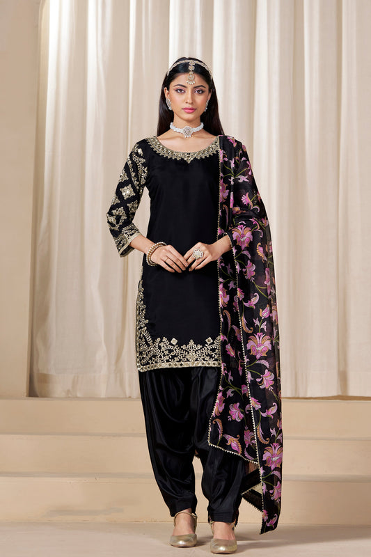 Black patiala suit with embroidered detailing
