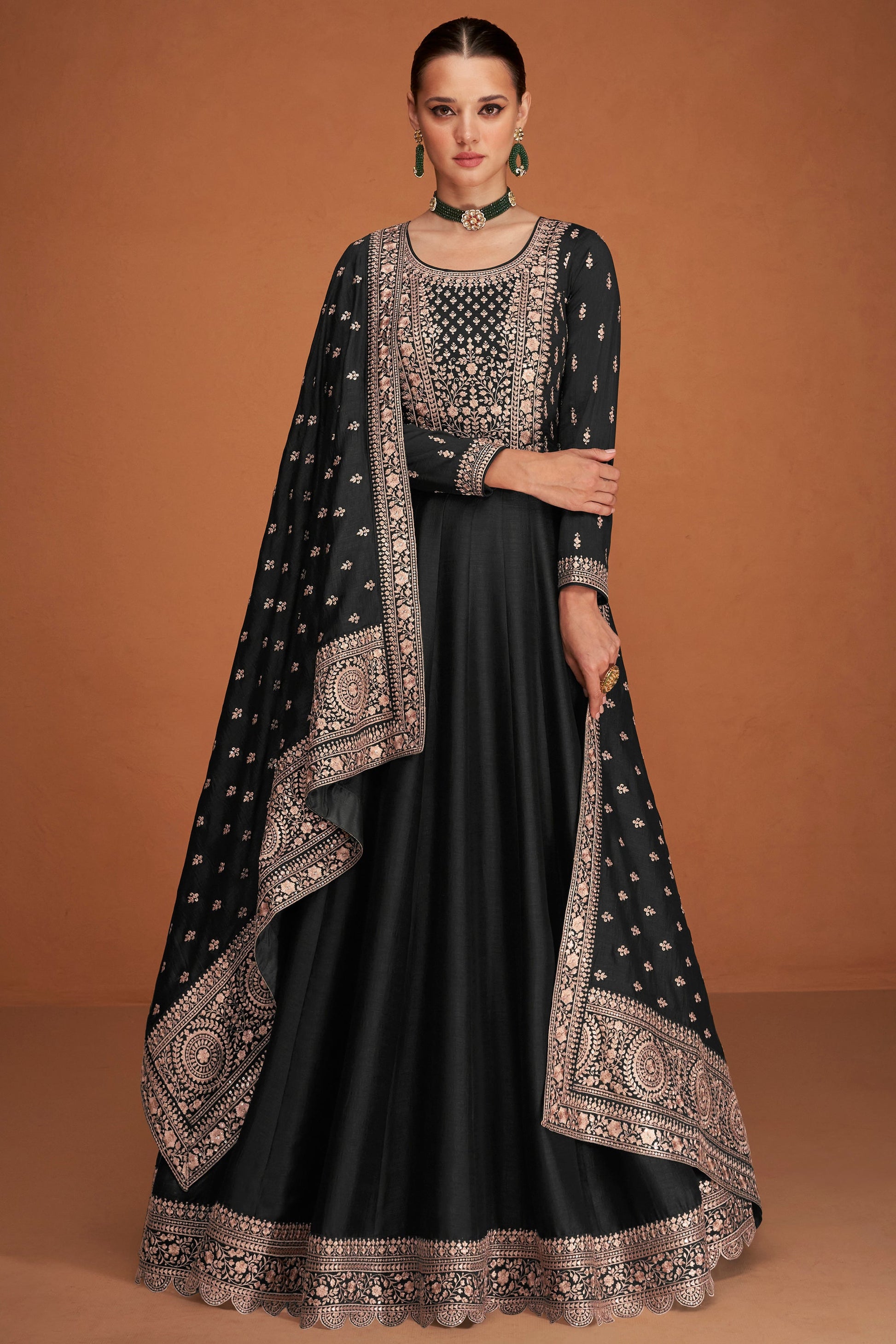 Heavy Embroidery Worked Full Flared Anarkali Gown for USA Girl's Online