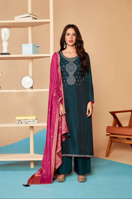 blue plus size indian salwar suit full front view