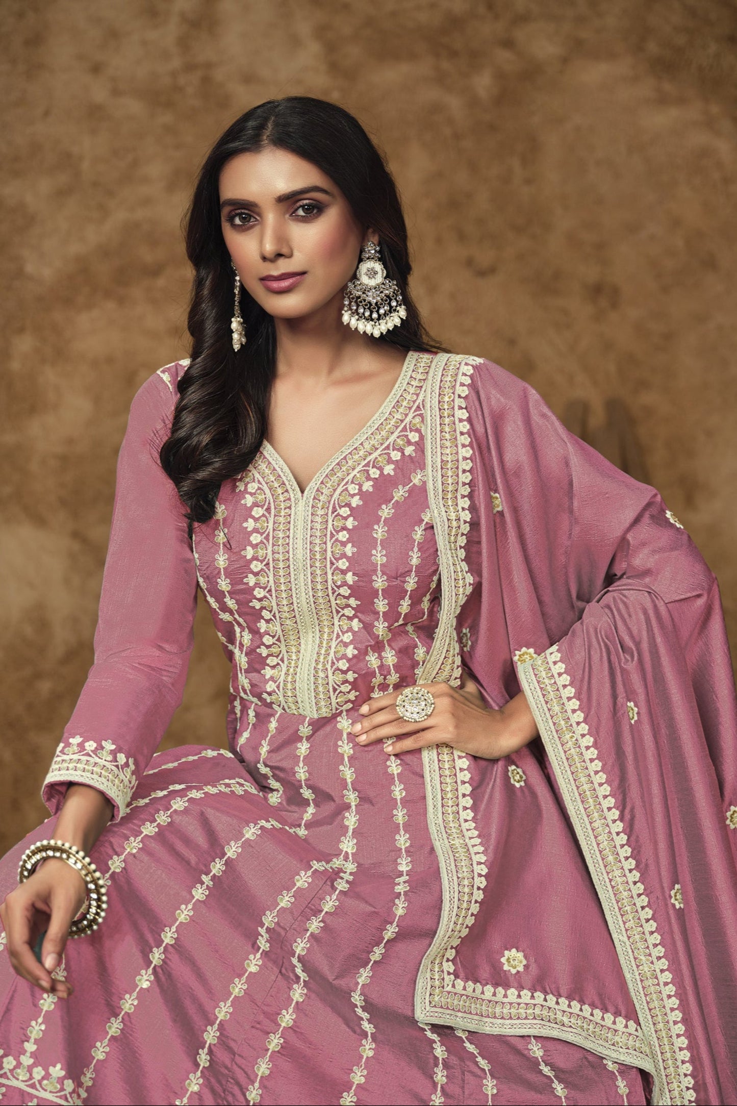 Pink Anarkali Gown Indian Function Party Wear Suit With Dupatta Dress