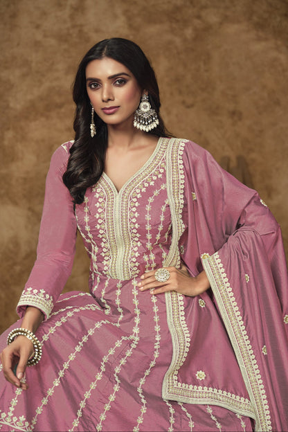 Pink Anarkali Gown Indian Function Party Wear Suit With Dupatta Dress