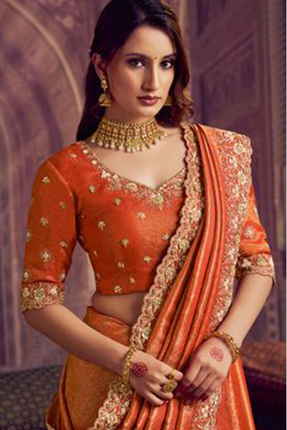 Designer Embroidered Saree WIth Blouse - Traditional Indian Wedding Wear For Receptions And Sangeet