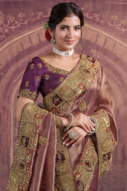 Bollywood Style Silk Kanjivaram Saree With Sequin Work And Matching Blouse For Women