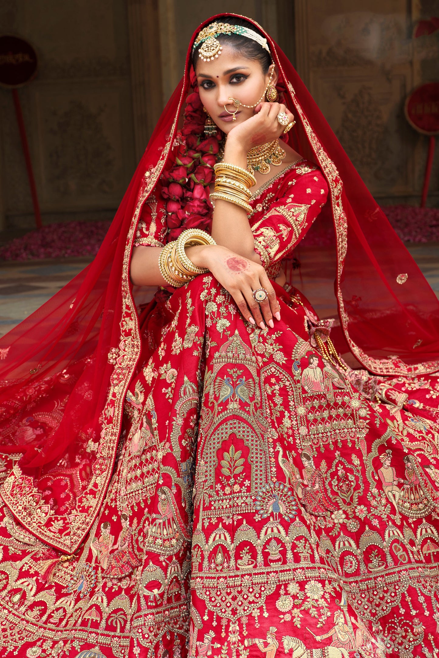 Gorgeous Designer Embroidery Work Bridal Lehenga For Heavy Dupatta