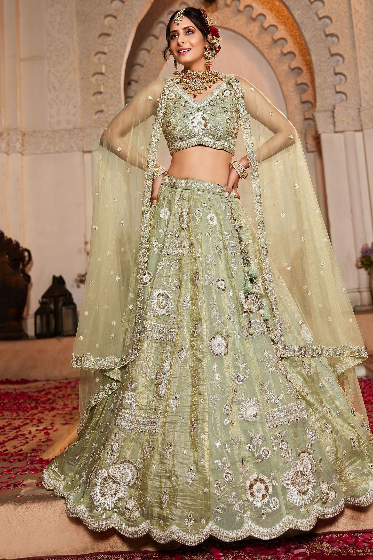 "Stylish lehengas for U.S.-based Indian functions."