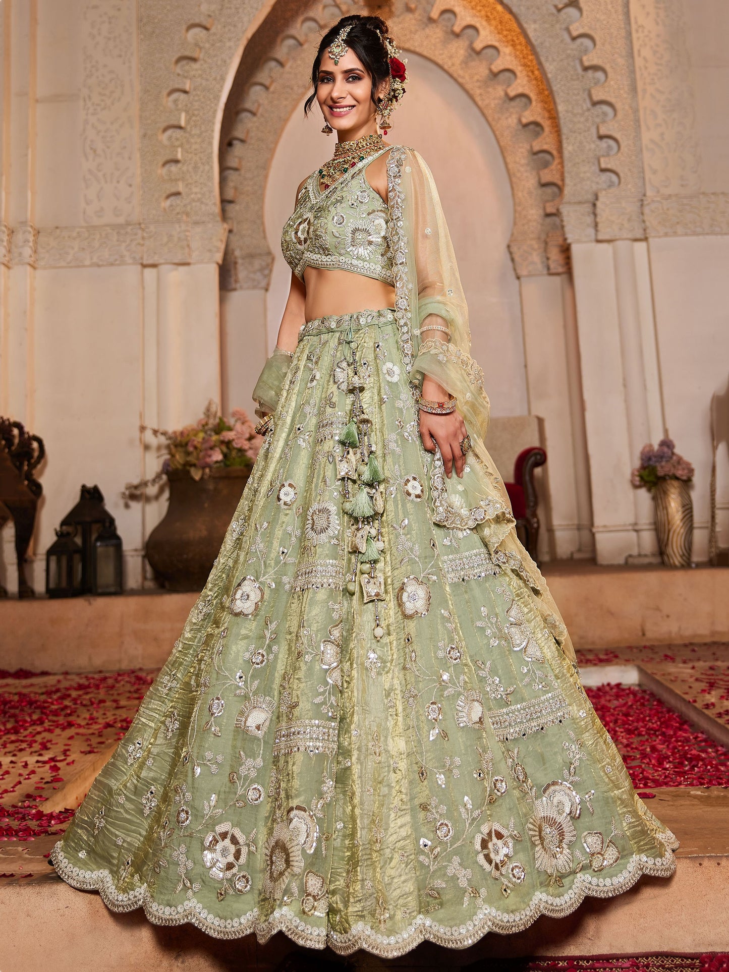 "Stylish lehengas for U.S.-based Indian functions."