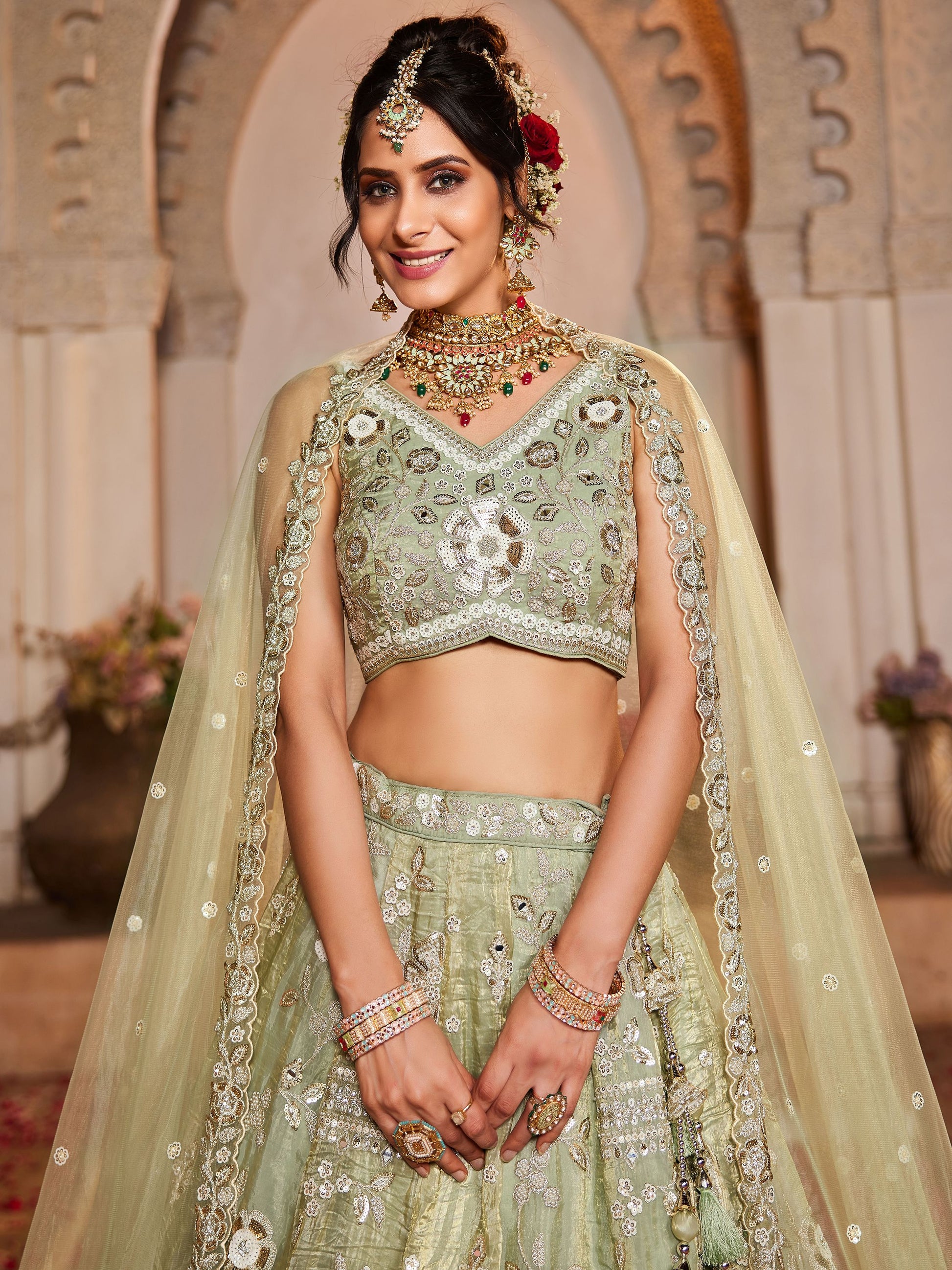 "Stylish lehengas for U.S.-based Indian functions."