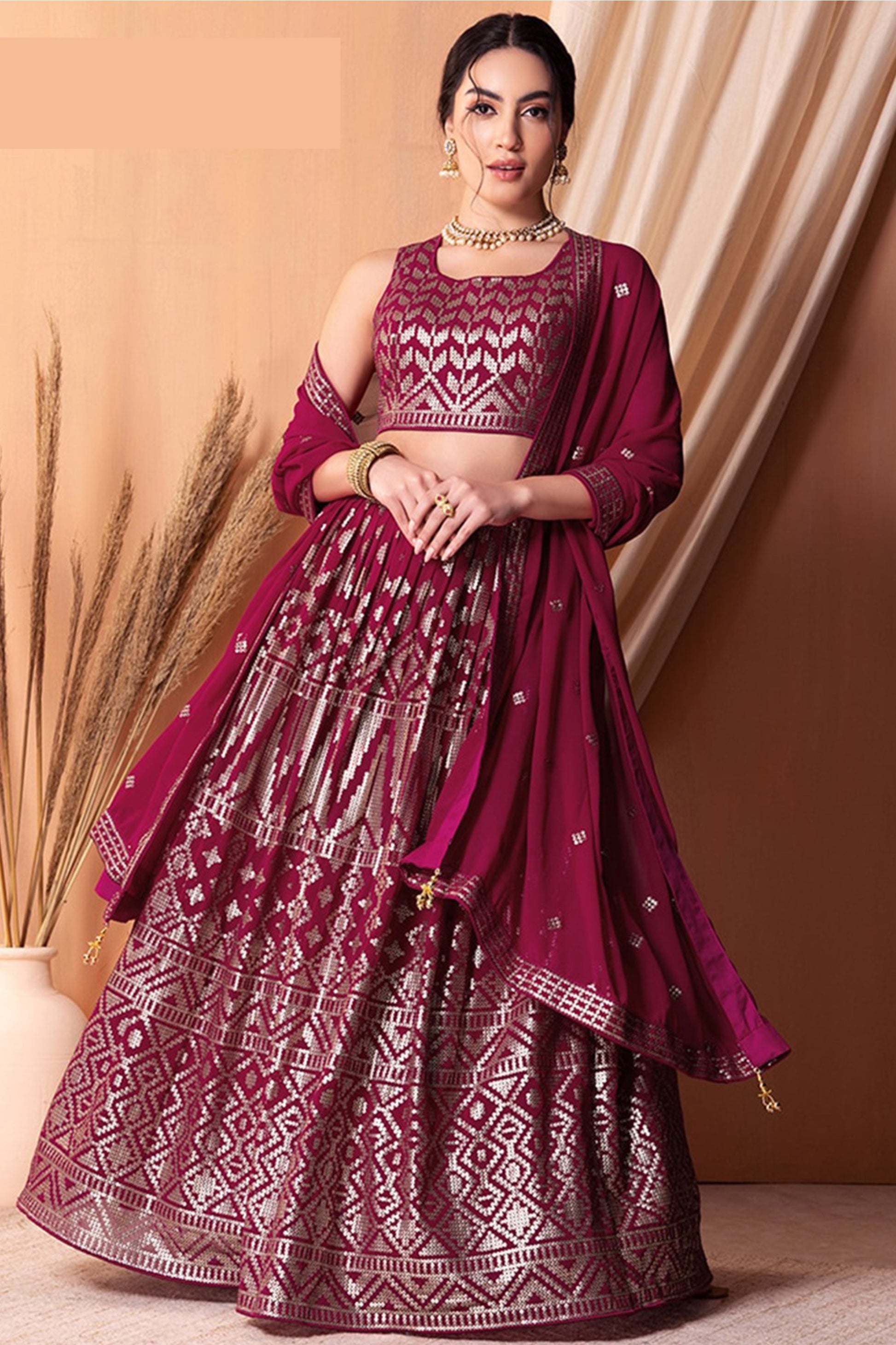 "Traditional lehengas for modern Indian Americans." 