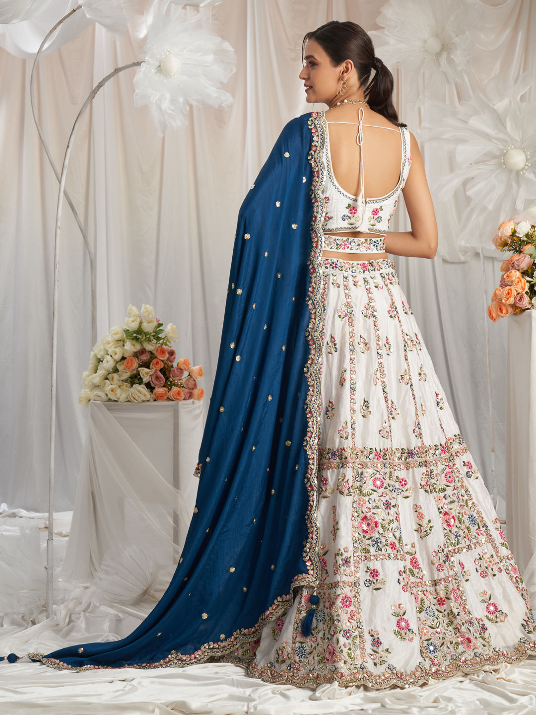 "Elegant lehengas for U.S.-based Indian celebrations."
