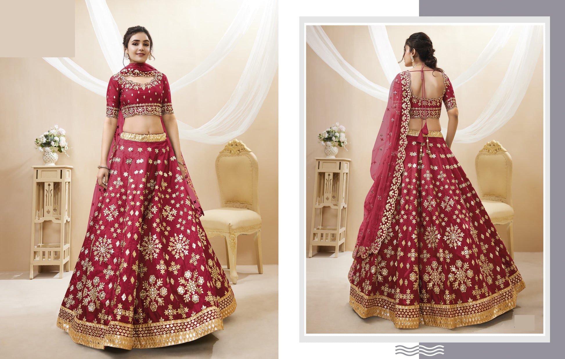 Experience bridal couture with lehengas that sparkle with intricate artistry. 