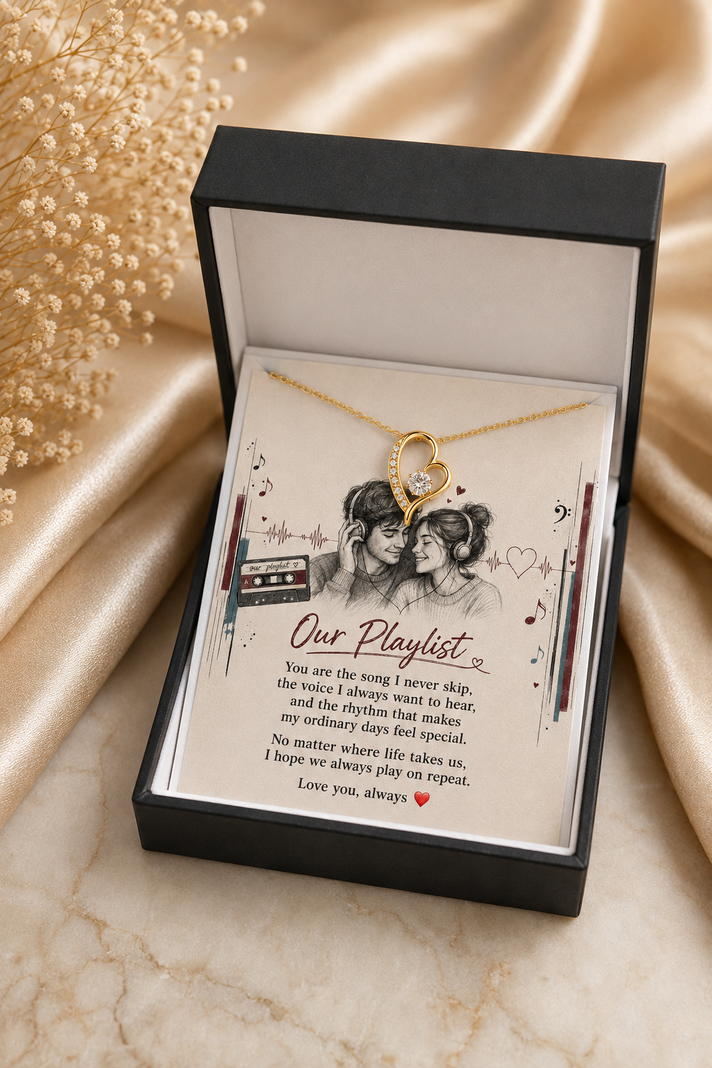 To My Love – You Are the Song I Never Skip Heart Pendant Necklace