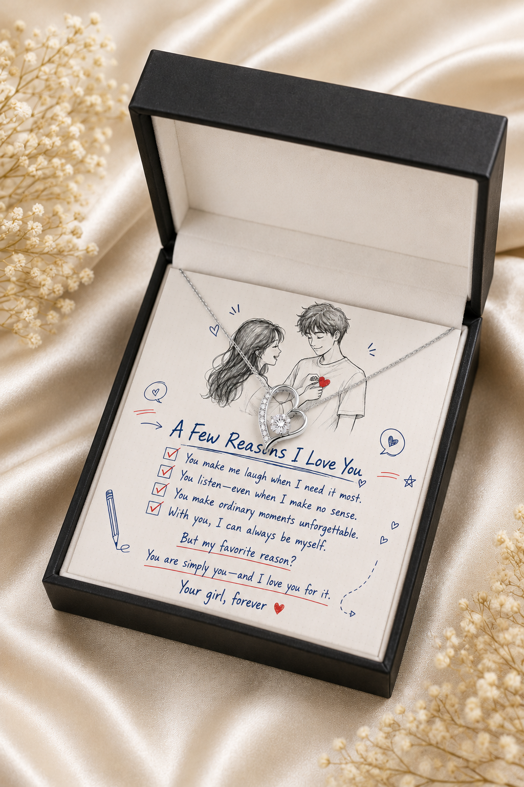 To My Girlfriend – A Few Reasons I Love You Heart Pendant Necklace