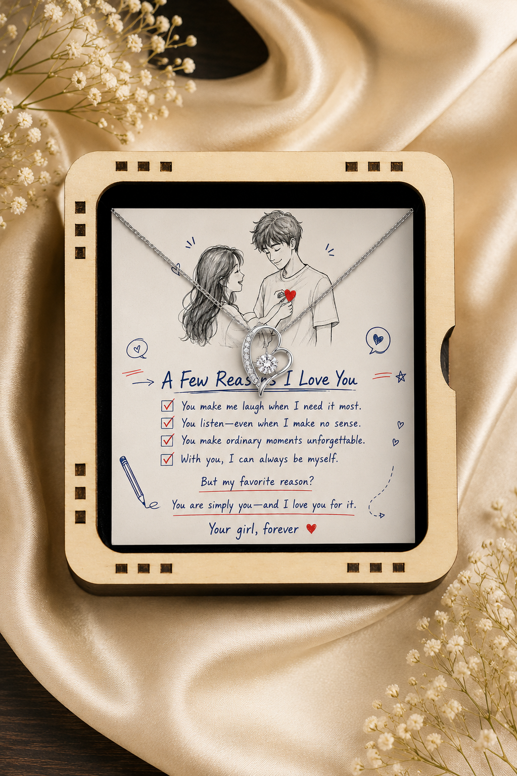 To My Girlfriend – A Few Reasons I Love You Heart Pendant Necklace