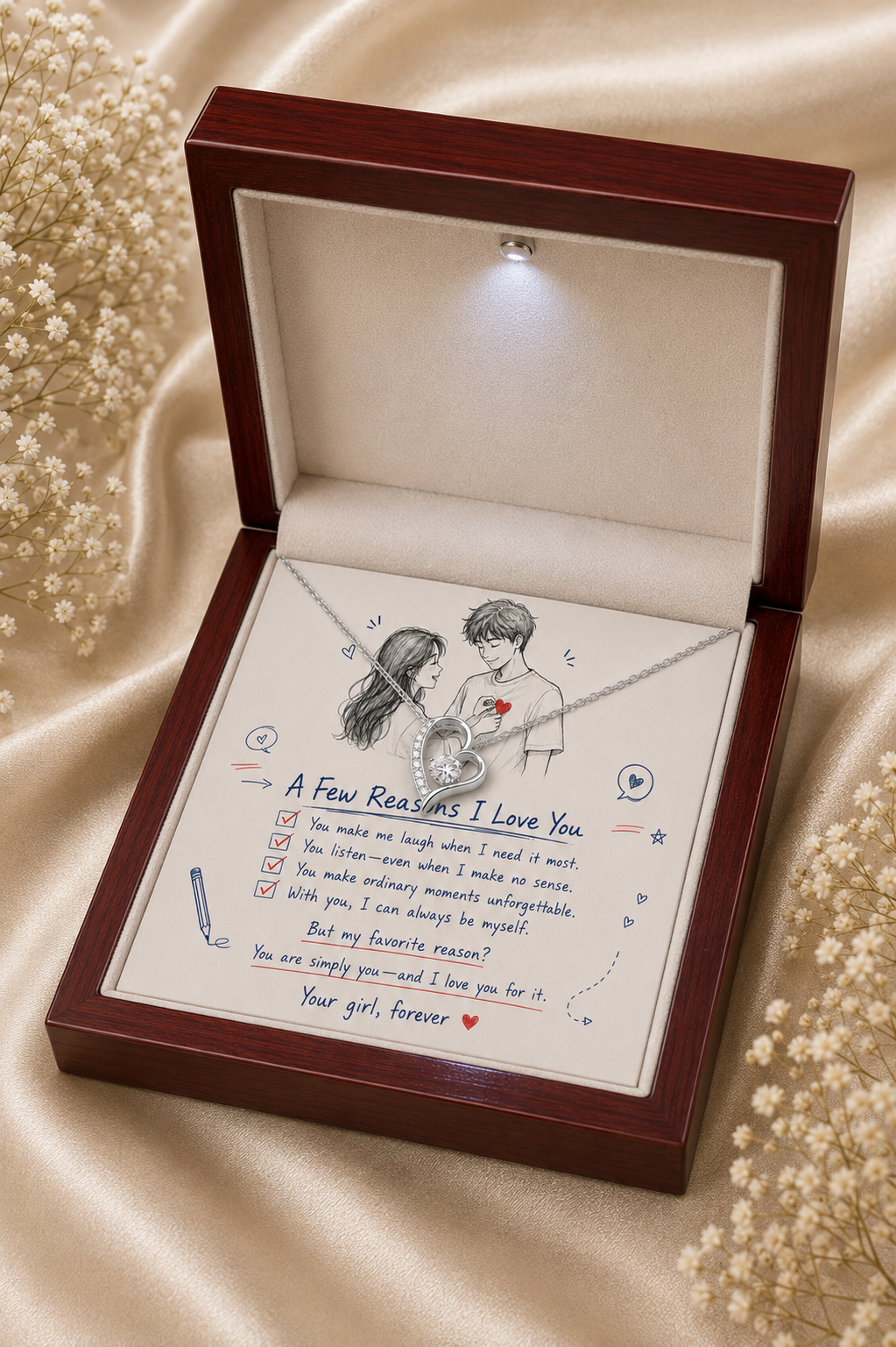 To My Girlfriend – A Few Reasons I Love You Heart Pendant Necklace