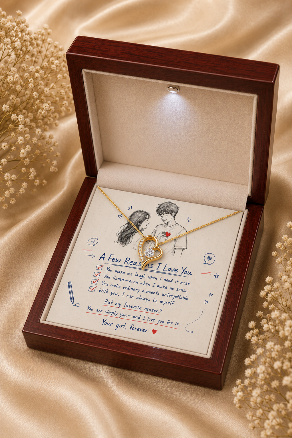 To My Girlfriend – A Few Reasons I Love You Heart Pendant Necklace