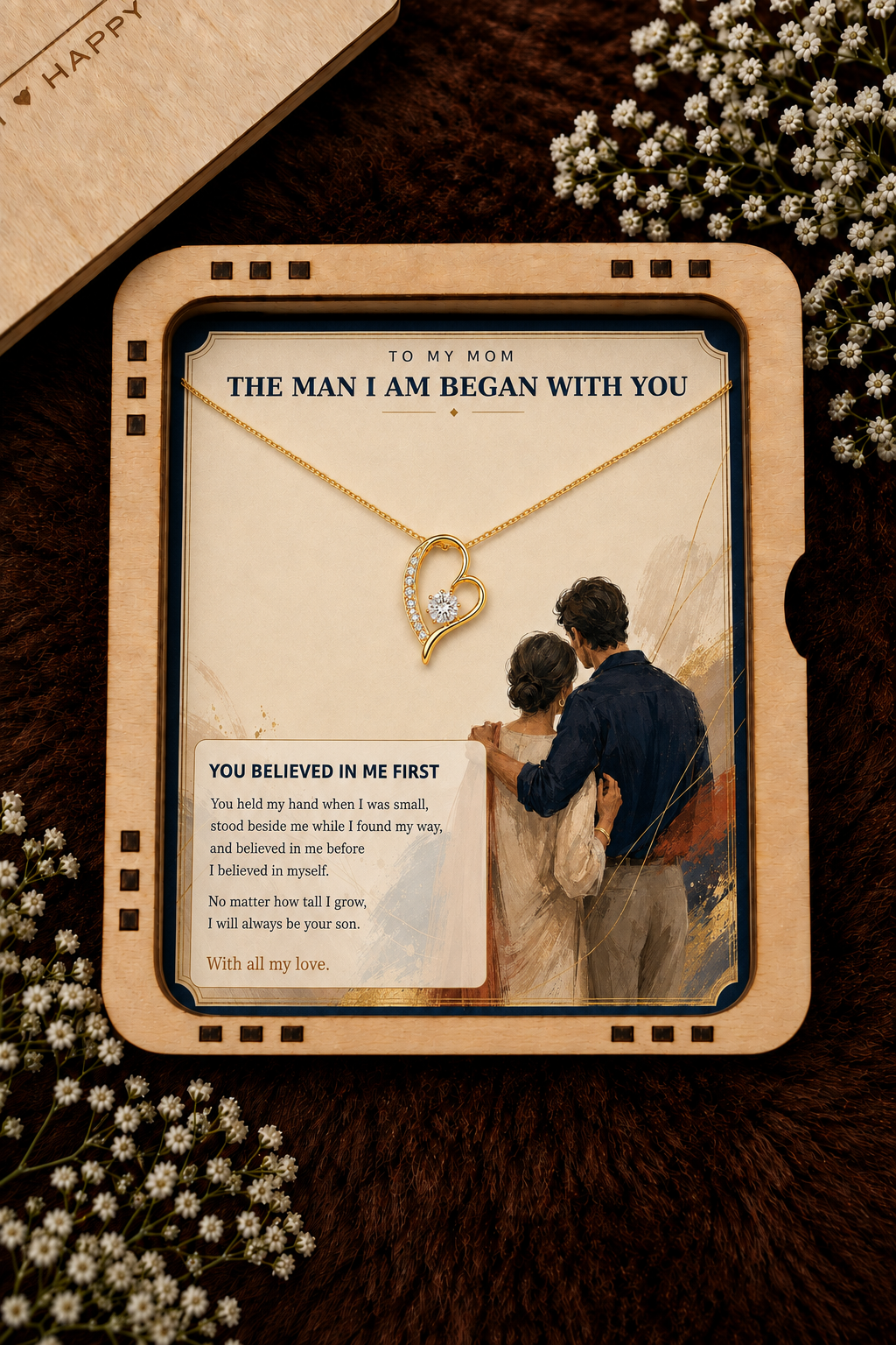 To My Mom – You Believed in Me First Heart Pendant Necklace with Message Card