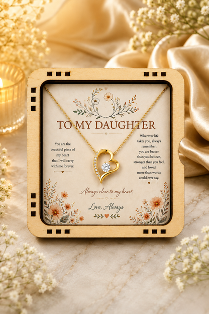 To My Daughter – Always Close to My Heart Heart Pendant Necklace with Message Card