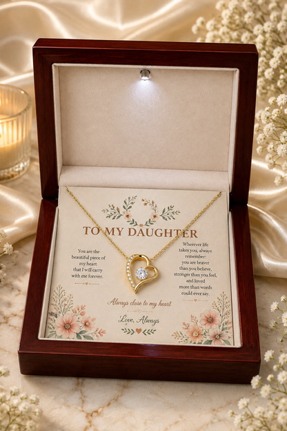 To My Daughter – Always Close to My Heart Heart Pendant Necklace with Message Card