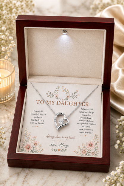 To My Daughter – Always Close to My Heart Heart Pendant Necklace with Message Card
