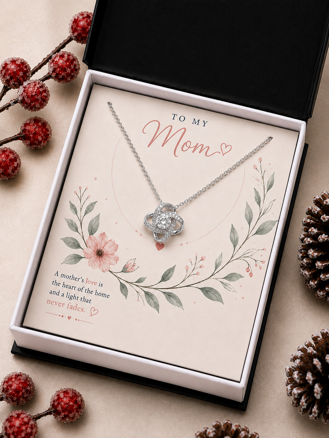 To My Mother – Your Love Will Always Be the Heart of Our Home Pendant Necklace with Message Card