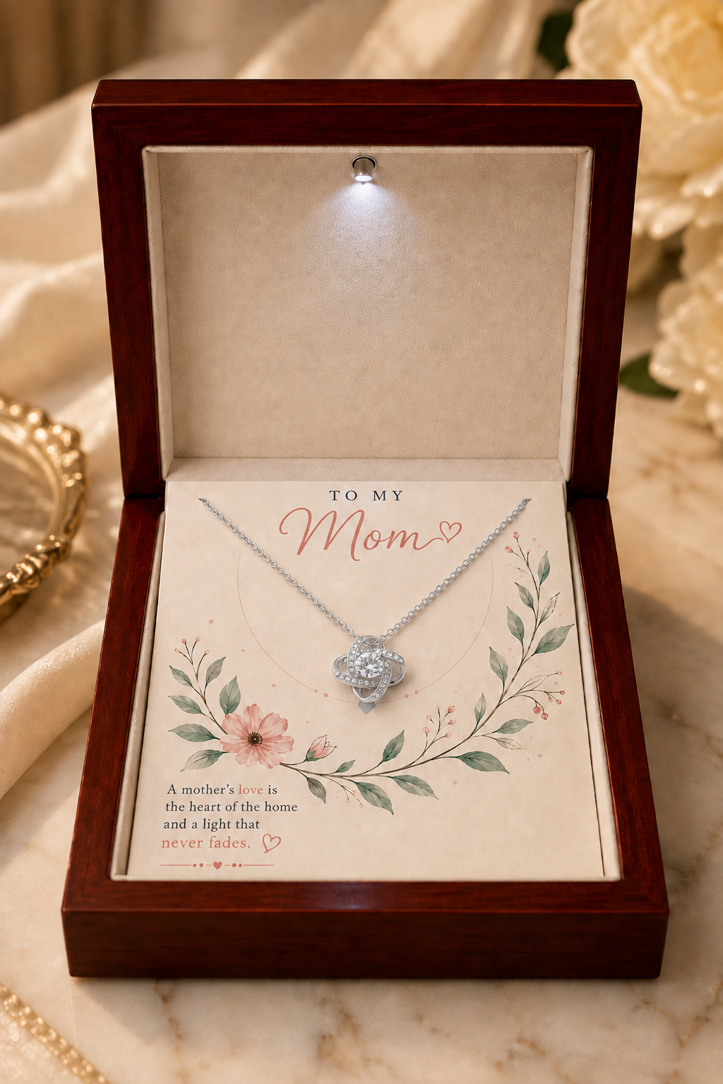 To My Mother – Your Love Will Always Be the Heart of Our Home Pendant Necklace with Message Card