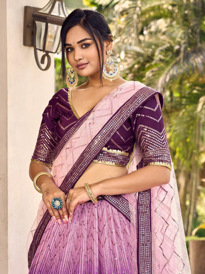Purple chinon lehenga with multi embroidery Indian style USA