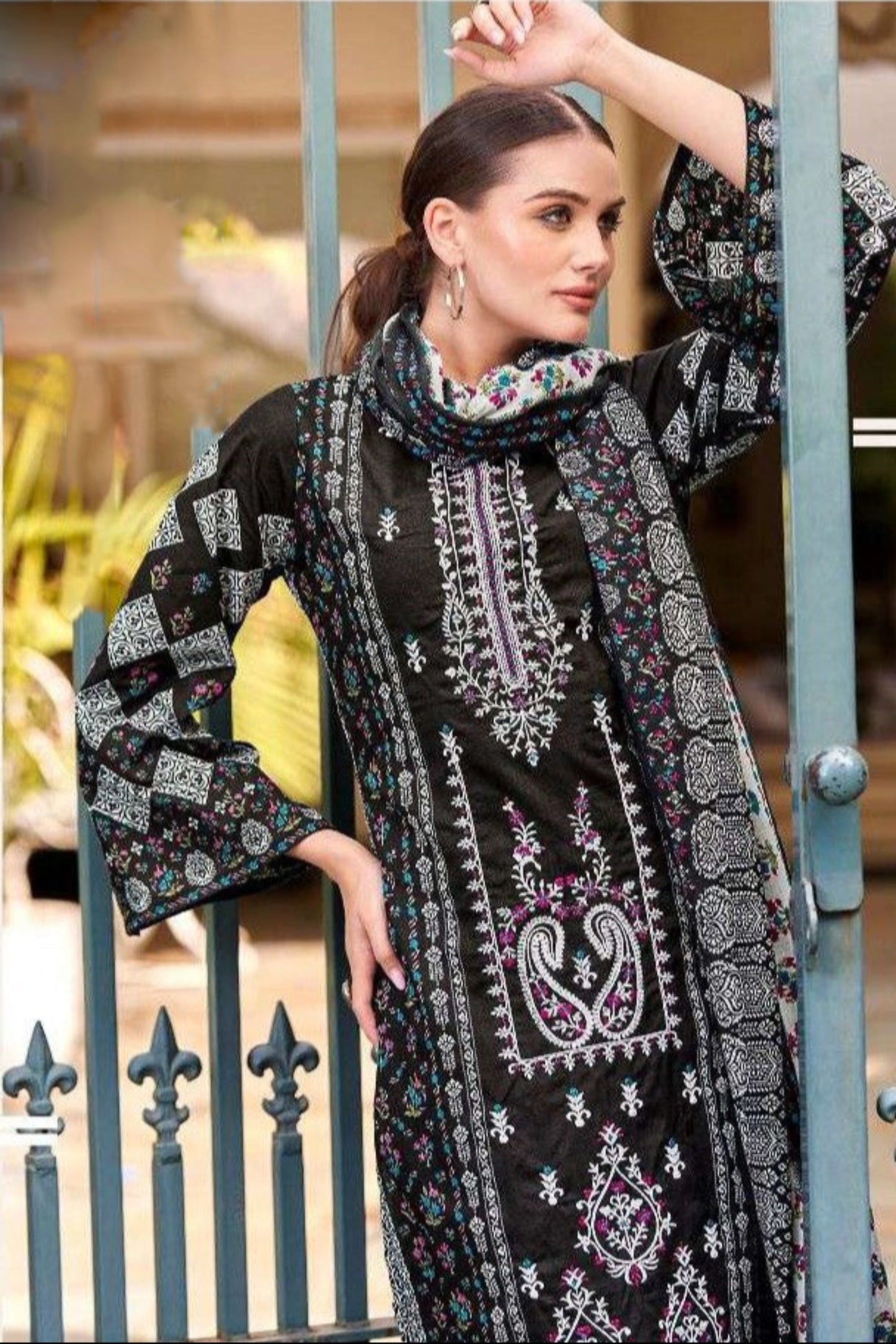 Designer cotton Pakistani dress with printed dupatta - breathable outfit ideal for festive evenings and party wear