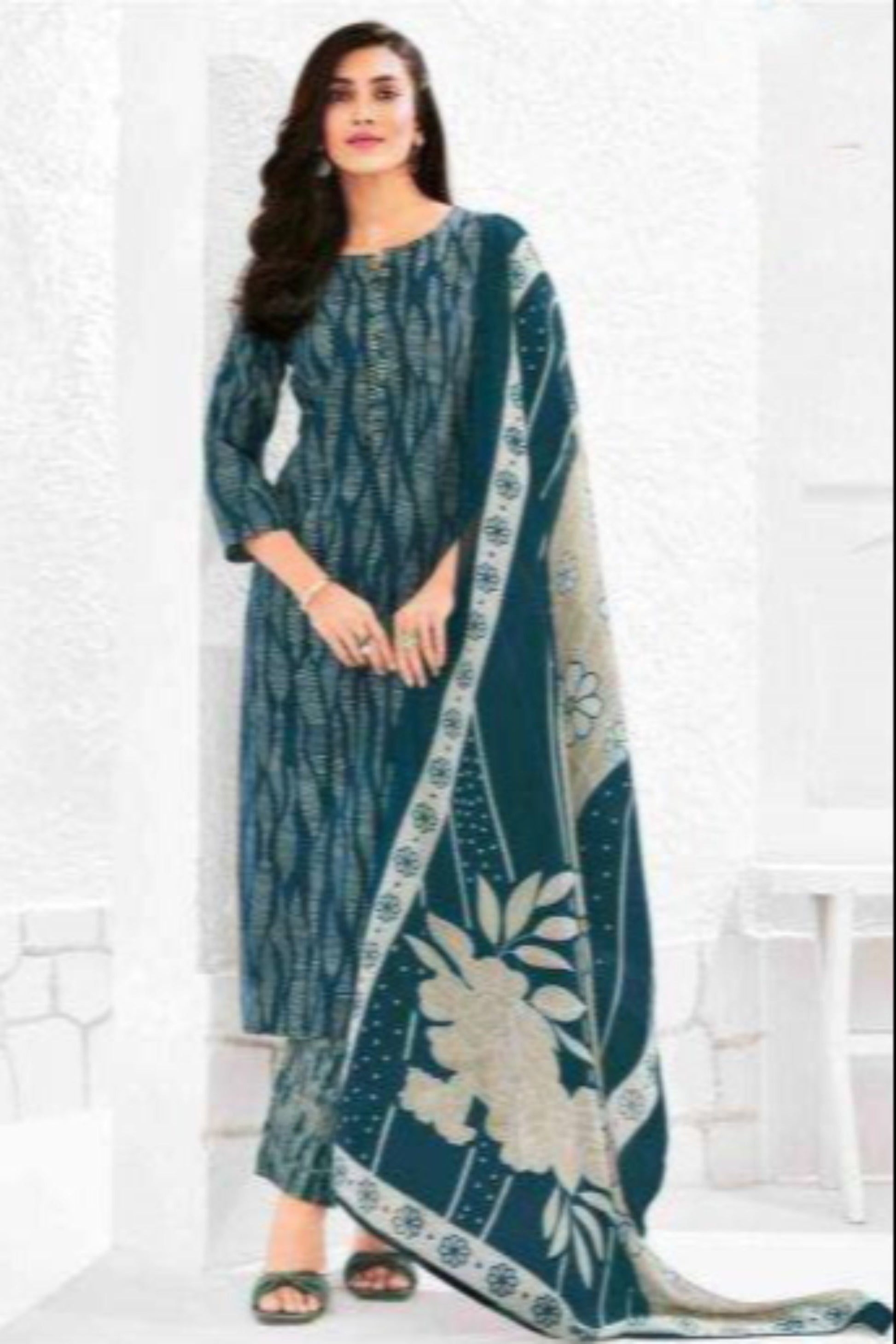 Teal blue cotton outfit with a refreshing and stylish appeal, ideal for casual gatherings, festive days, and comfortable everyday wear. 
