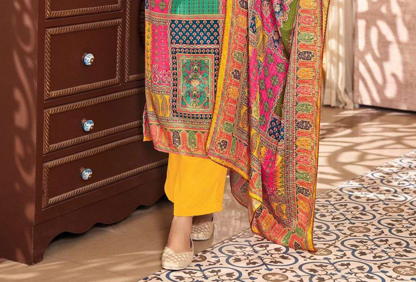 Yellow colour cotton wear brings sunshine and joy – ideal for Haldi, Eid, or summer events. 