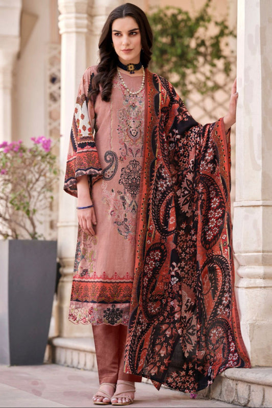 Peach Pakistani kameez pant with printed dupatta perfect for casual wear and summer occasions