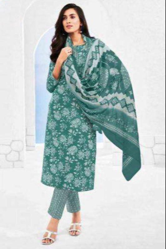 Teal blue cotton outfit with a cool and vibrant tone, ideal for summer days, festive occasions, and effortless everyday style. 