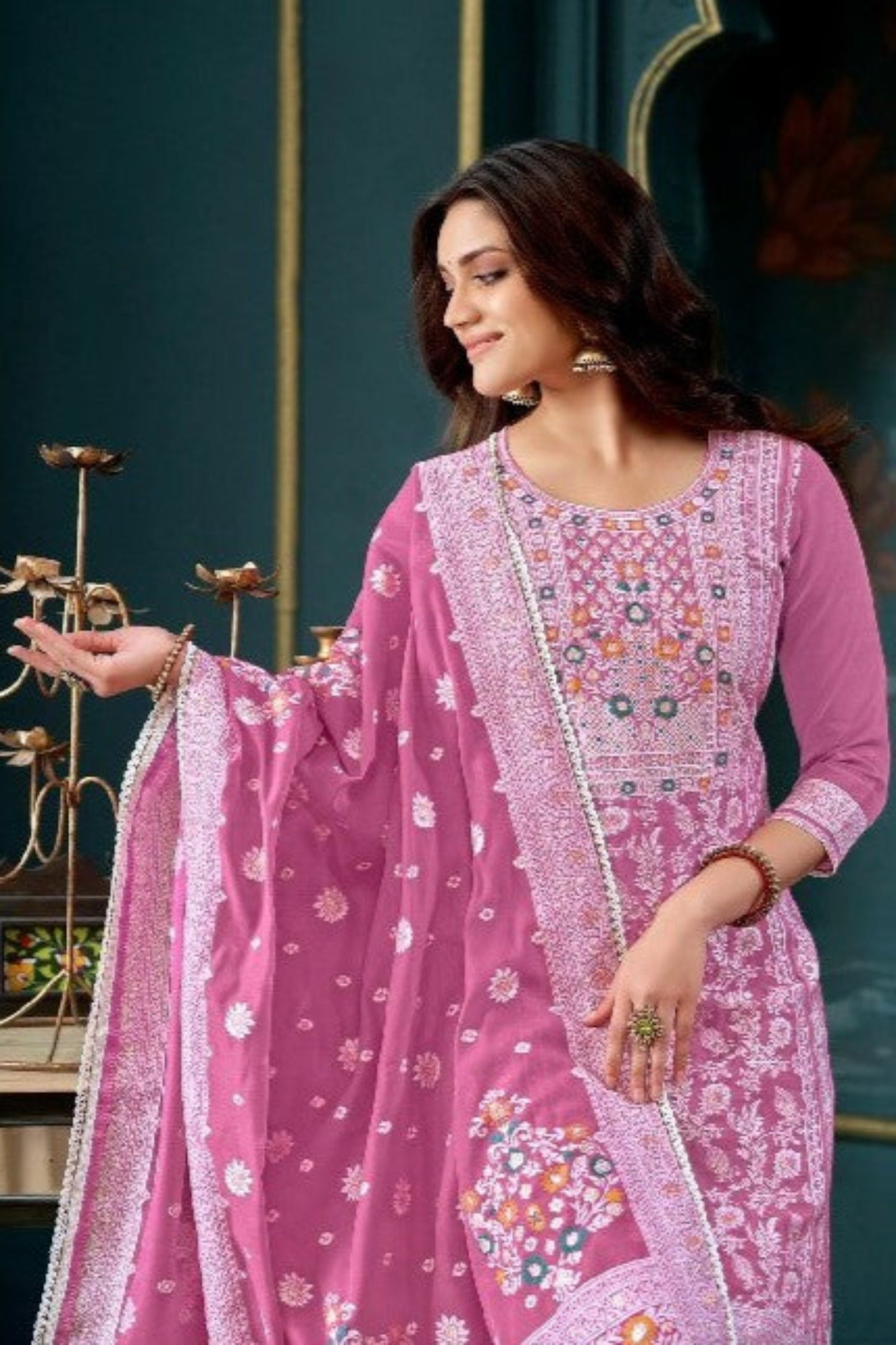 Mulberry pink cotton outfit with a rich and elegant touch, perfect for festive occasions, casual gatherings, and daytime events. 