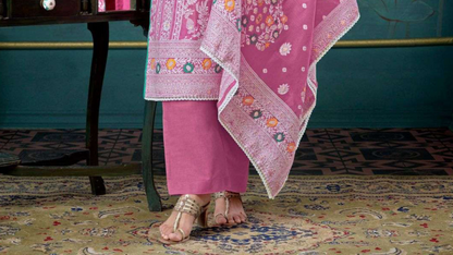 Mulberry pink cotton outfit with a rich and elegant touch, perfect for festive occasions, casual gatherings, and daytime events. 