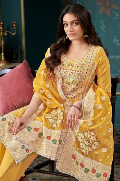 Yellow cotton outfit with a bright and cheerful vibe, perfect for casual days, haldi functions, and summer events. 