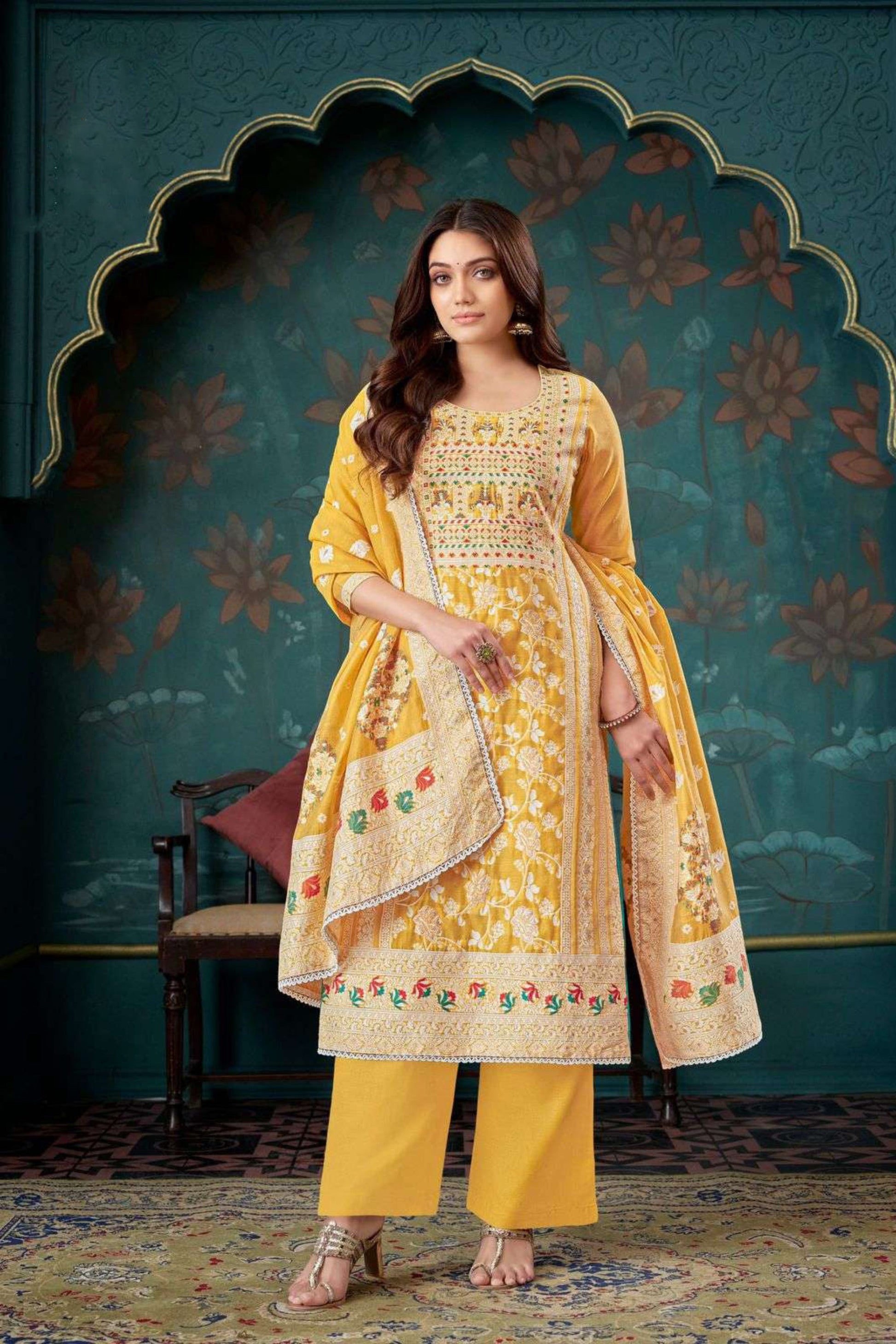 Yellow cotton outfit with a bright and cheerful vibe, perfect for casual days, haldi functions, and summer events. 