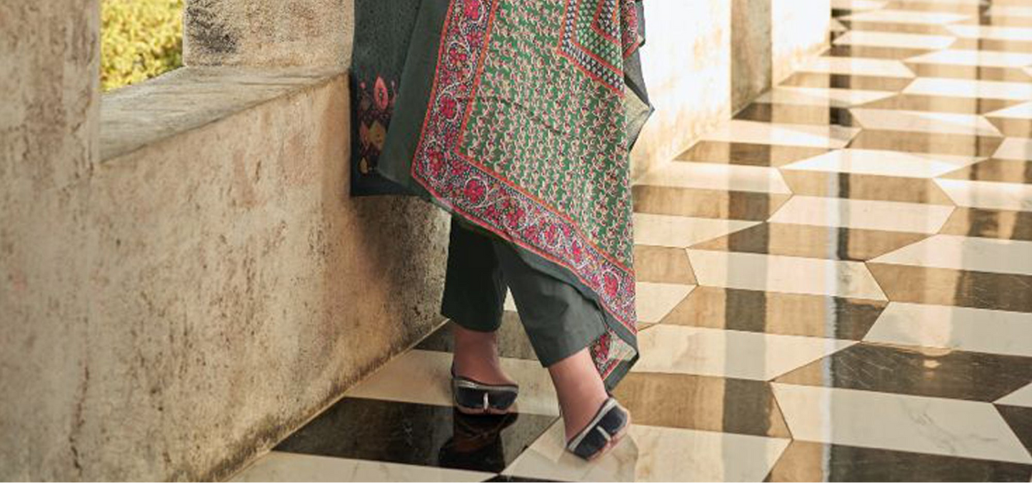 Gray designer cotton fabric embroidery work salwar kameez with dupatta