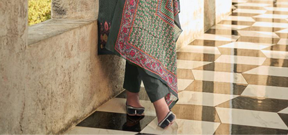 Gray designer cotton fabric embroidery work salwar kameez with dupatta