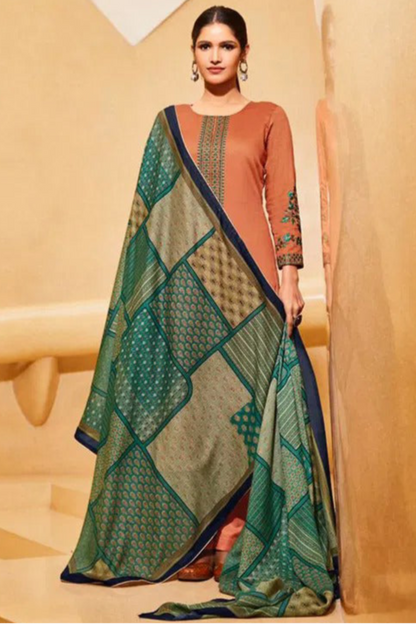 Cotton summer dresses with orange embroidered cotton suit