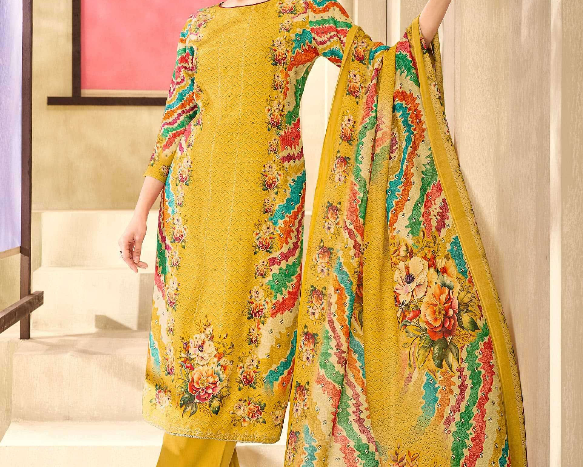 Comfortable yellow cotton outfit with a fresh and bright look, perfect for haldi functions, casual days, and summer wear.
