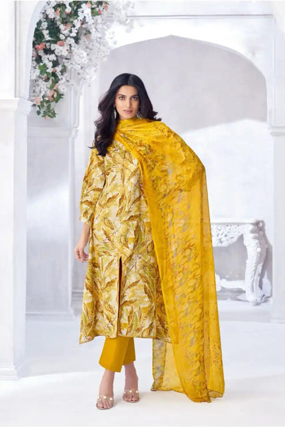 Mustard yellow cotton outfit with a bright and earthy charm, ideal for festive occasions, casual outings, and everyday ethnic wear. 