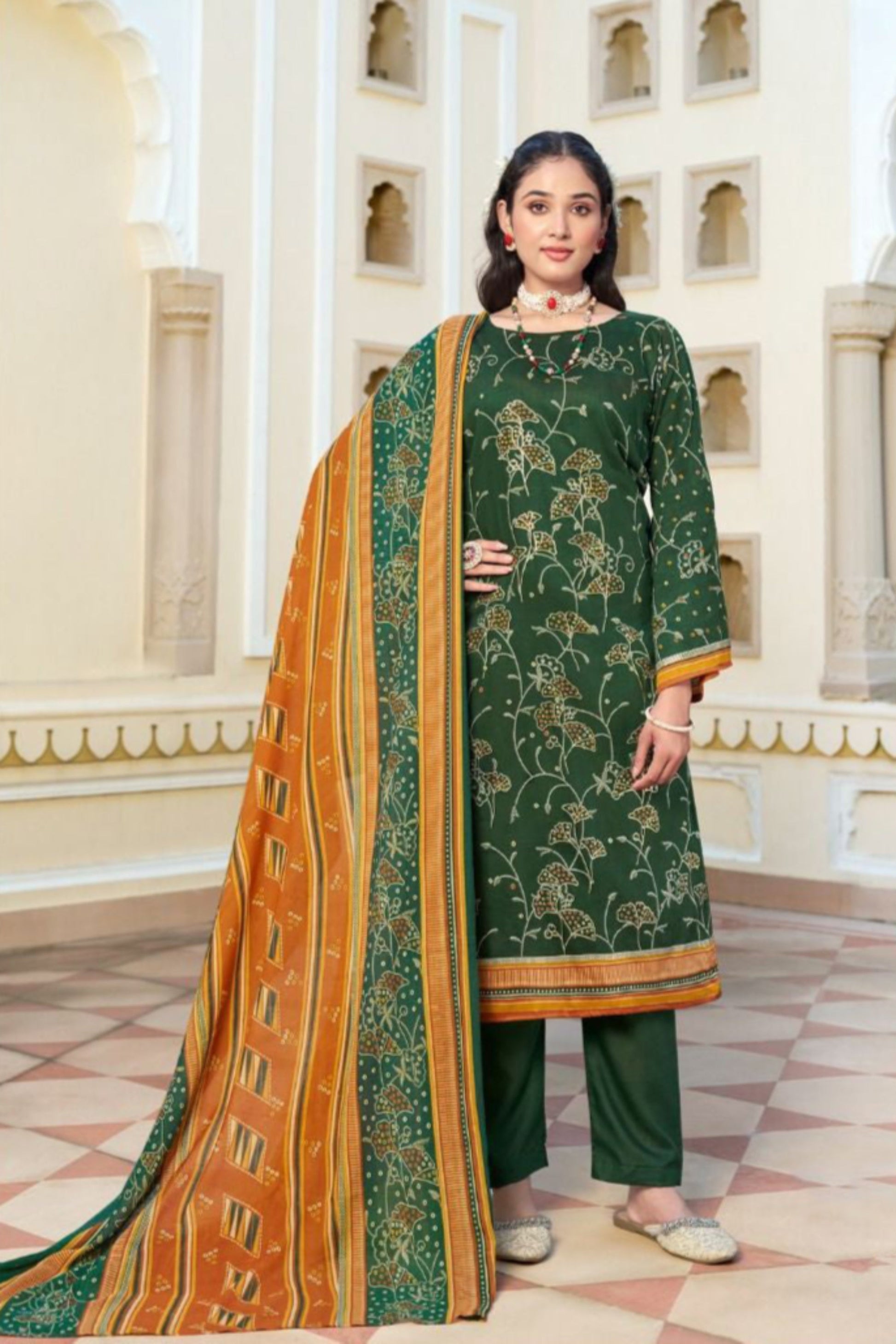 Salwar kameez with printed foil work for wedding wear